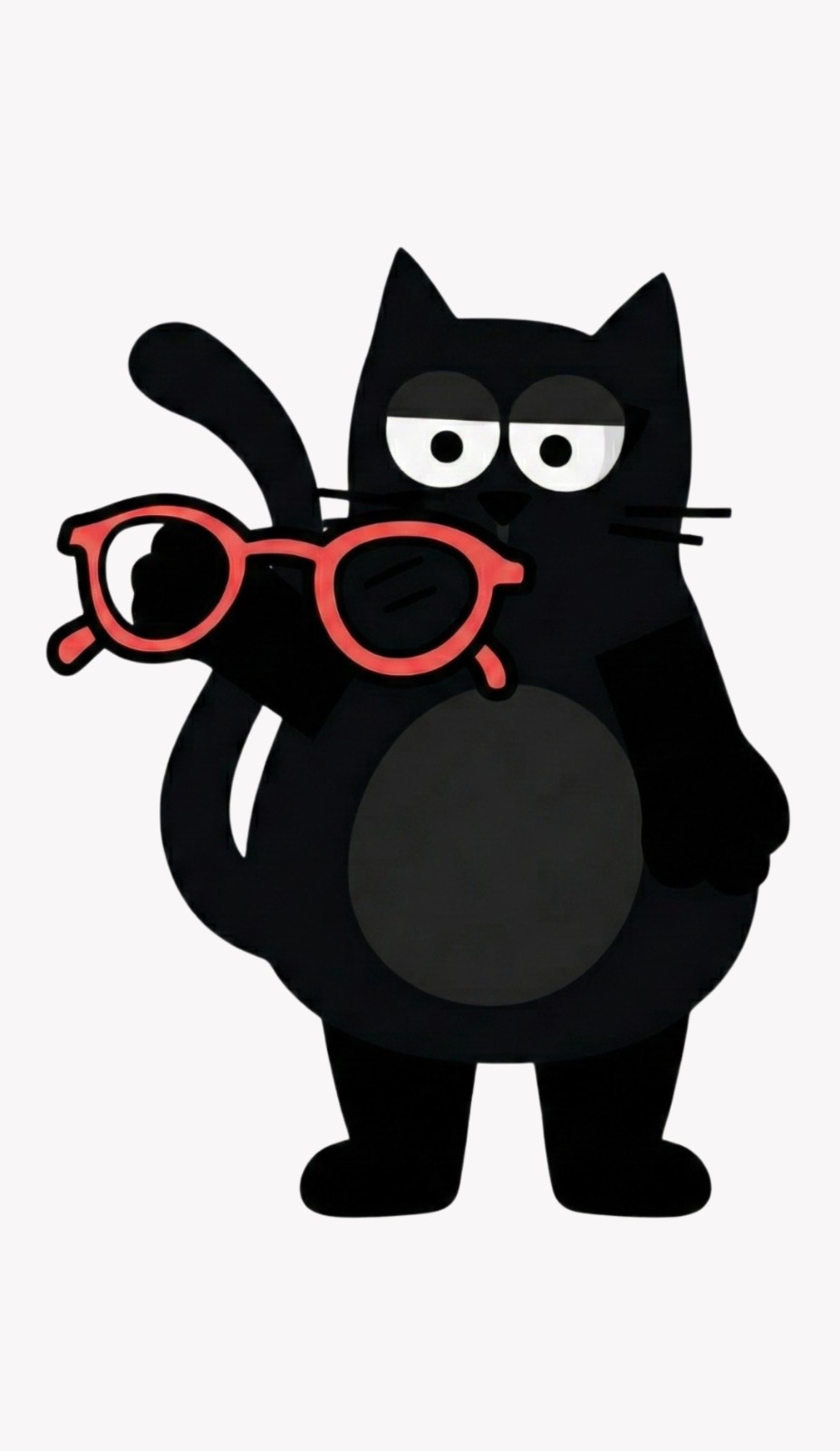 Miro, el gato de Yan y Miro, sosteniendo unos lentes rojos